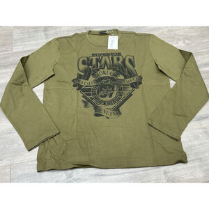 NWT Fiorucci Mens Long Sleeve Superior Stars Graphic Tee Army Green T-Shirt XXXL